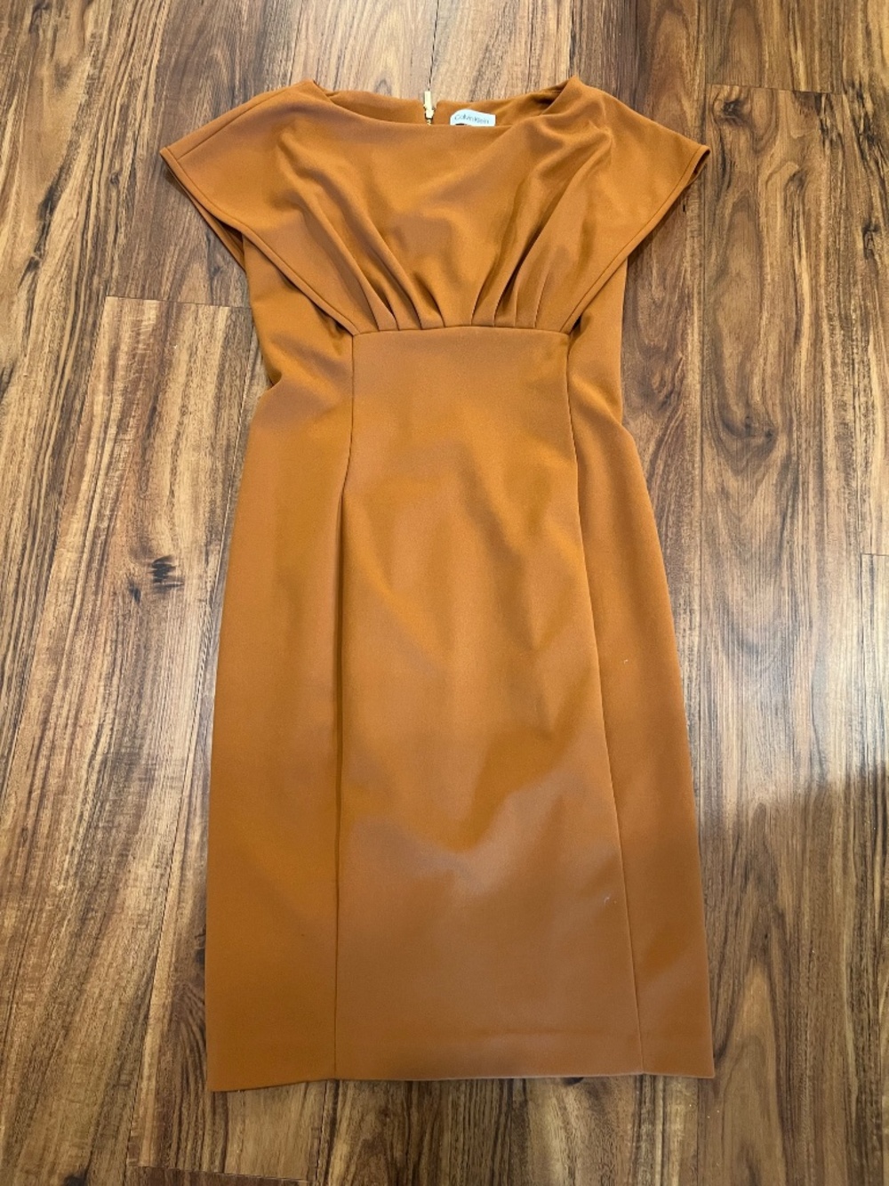 🤎 Calvin Klein Rust/Cognac Sheath Dress Size 6 Elegant Career & Wedding Guest